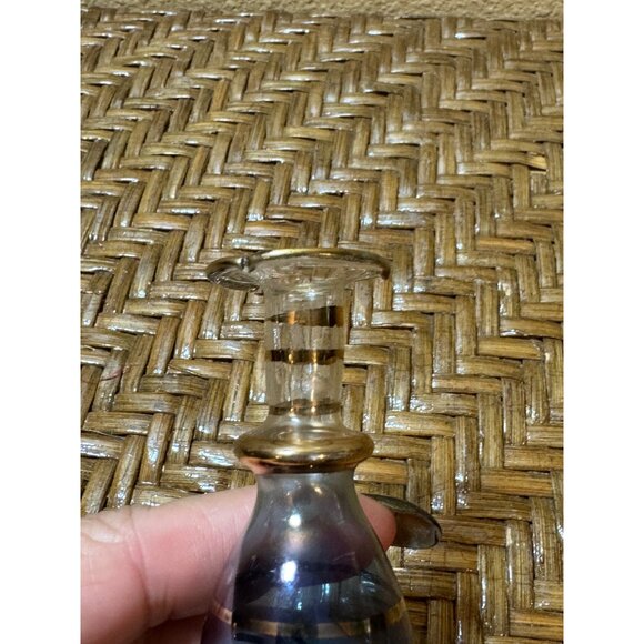 Vintage Egyptian Hand-Blown Blue Glass Perfume Bottle With Gold Accents - Picture 5 of 10